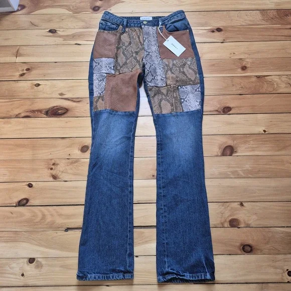 Frame Denim Blue Jeans with Leather and Snake Print Accents - Picture 11 of 16
